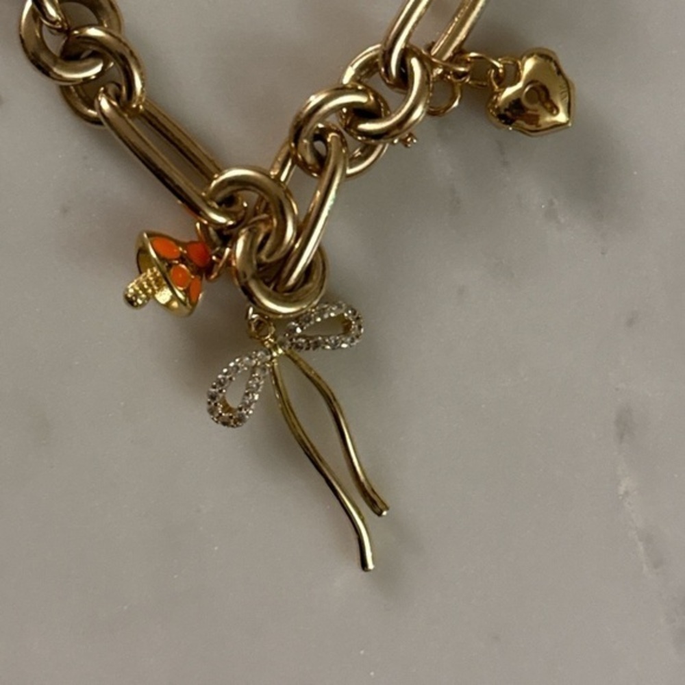 LOFT chunky Gold Mushroom, bow, heart Charm necklace